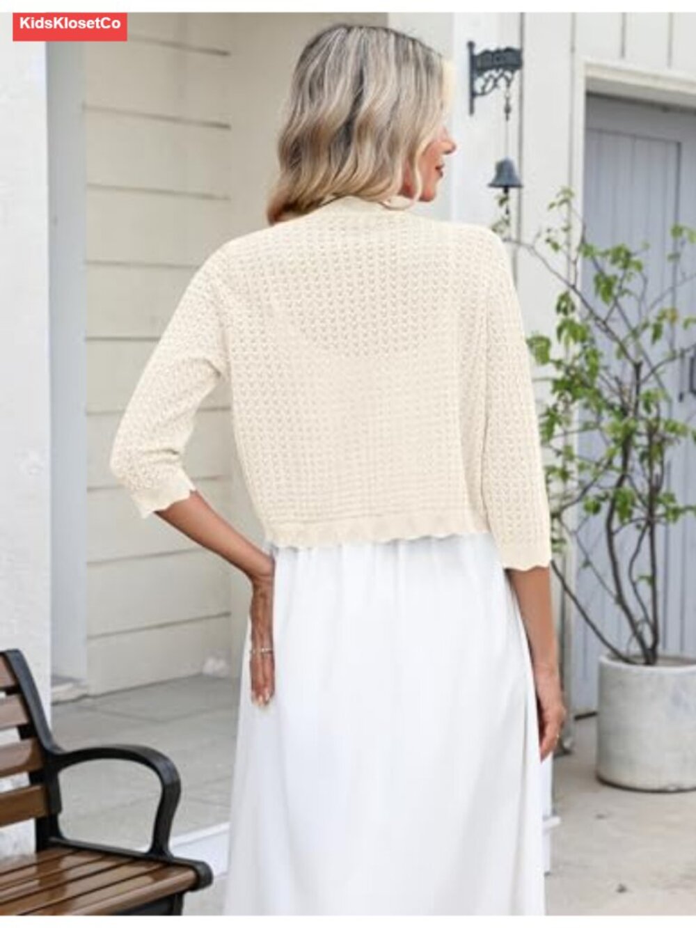 3/4 Sleeve Cropped Cardigan Knit Open Front Bolero Shrug for Dresses - Picture 5 of 6